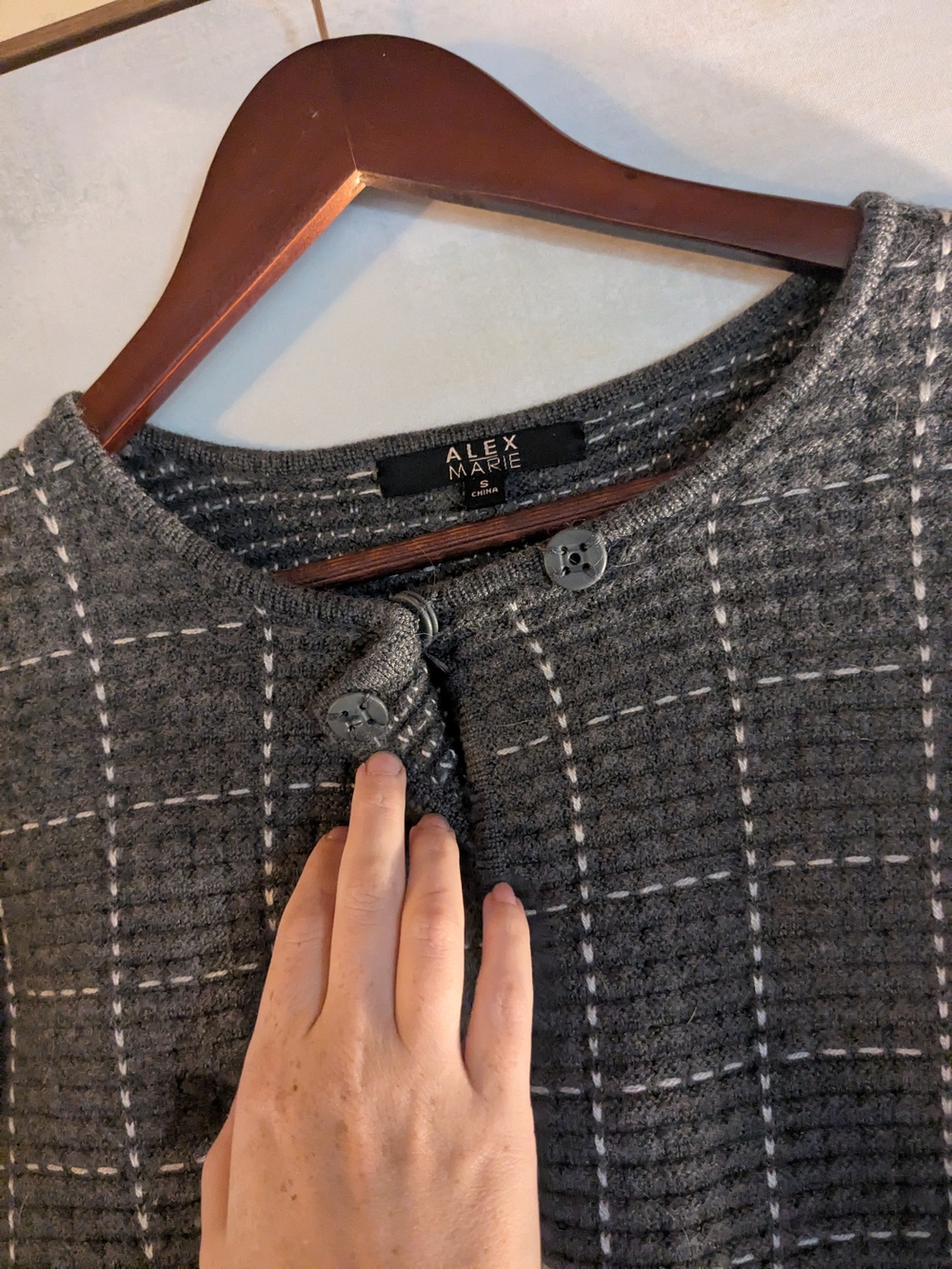 Alex Marie Charcoal Plaid Knit Cardigan